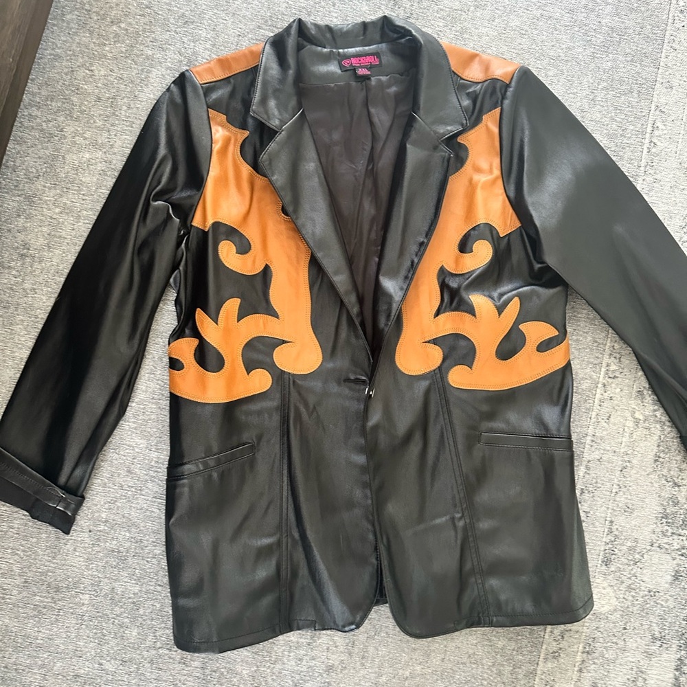 Chic Black and Tan Women's western vegan leather blazer